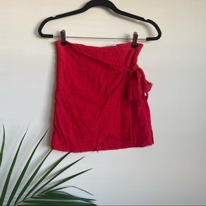 RED WRAP MINI SKIRT